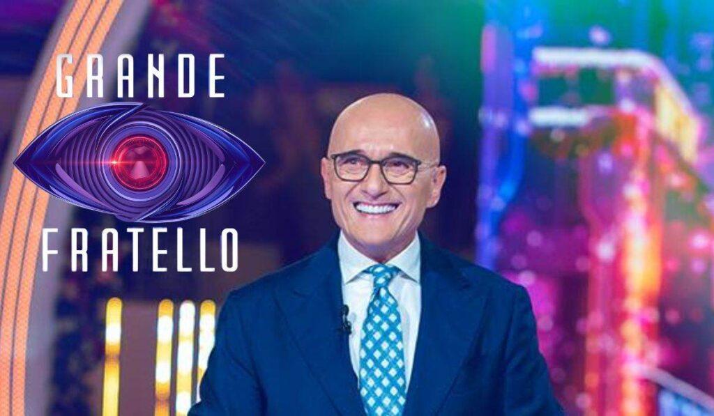 Logo del Grande Fratello e Alfonso Signorini sorridente