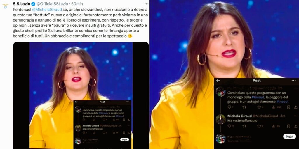 Michela Giraud, infelice battuta sulla Lazio: botta e risposta sui social